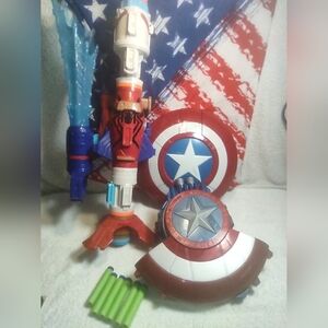 Captain America Superhero Nerf Shield and Blaster Toy Set.